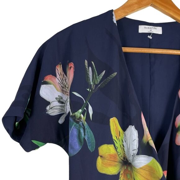 Aritzia Babaton Wallace Navy Floral Wrap Dress Short Sleeves Size XS - Picture 5 of 11